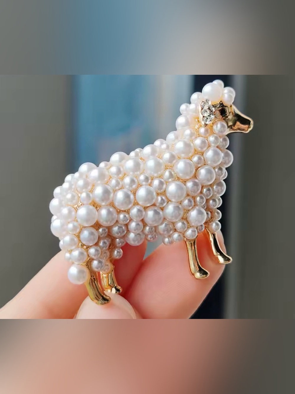 Pearl Sheep Brooch with Gold Accents